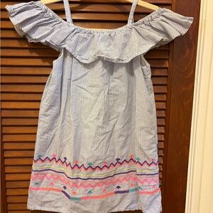 GAP Blue Striped Dress with Colorful Embroidery